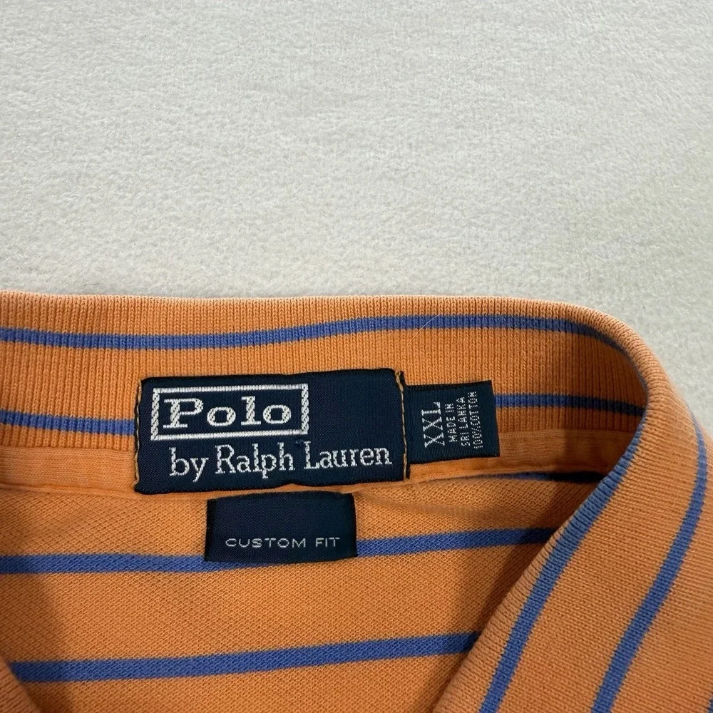 Polo Ralph Lauren Polo Shirt Mens XXL Orange Blue Striped‎ Short Sleeve Golf